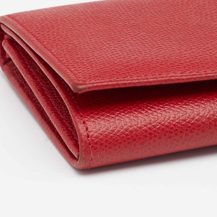 Pre Owned Valentino Red Leather Crystal V Ring Flap Continental Wallet 