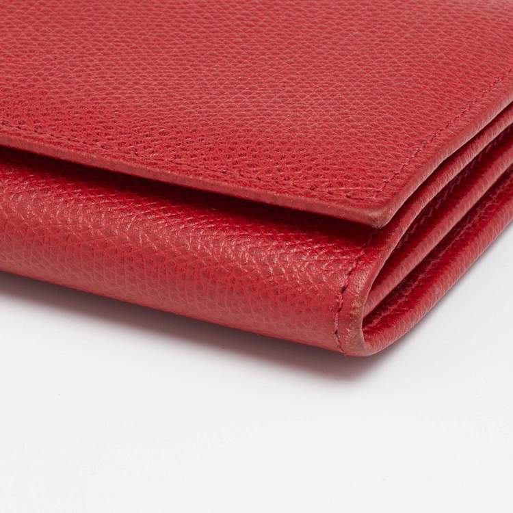 Pre Owned Valentino Red Leather Crystal V Ring Flap Continental Wallet 