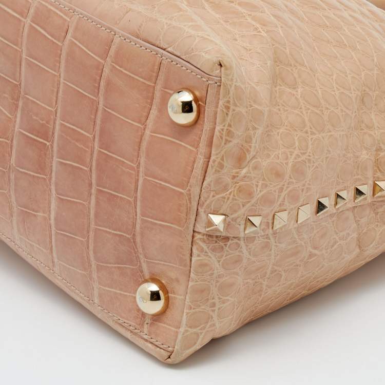 Pre Owned Valentino Beige Crocodile Leather Rockstud Tote
