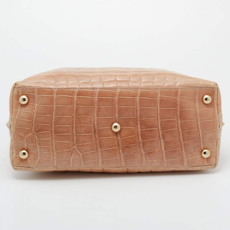 Pre Owned Valentino Beige Crocodile Leather Rockstud Tote