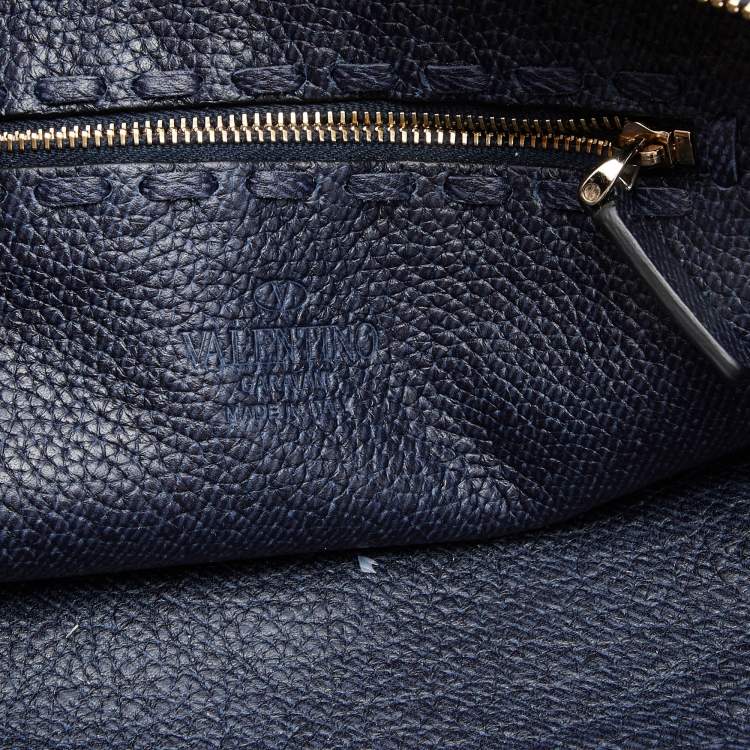 Pre Owned Valentino Blue Leather C-Rockee Fringe Tote