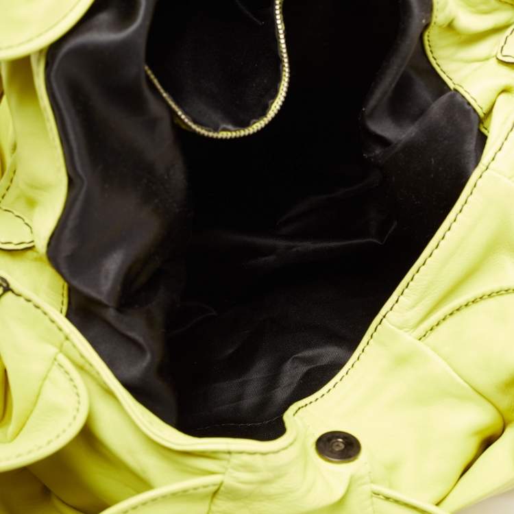 Pre Owned Valentino Lemon Yellow Leather Rouches Ruffle Hobo