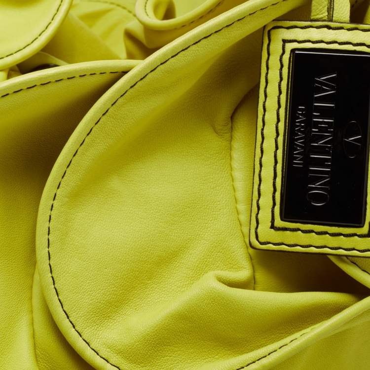 Pre Owned Valentino Lemon Yellow Leather Rouches Ruffle Hobo