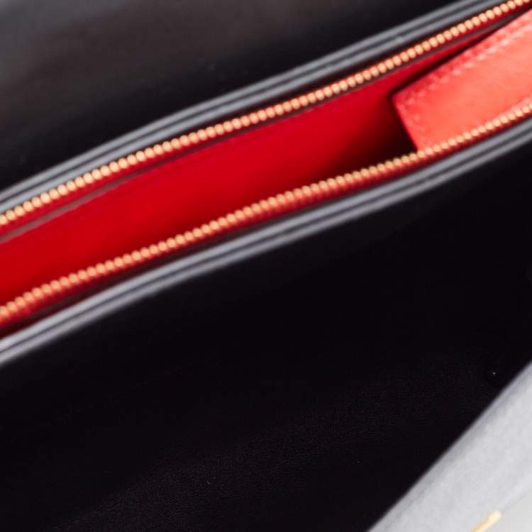 Pre Owned Valentino Black/Red Leather VRing Flap Shoulder Bag