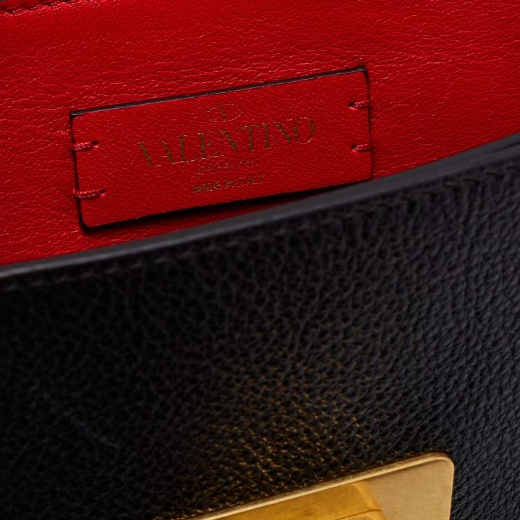 Pre Owned Valentino Black/Red Leather VRing Flap Shoulder Bag
