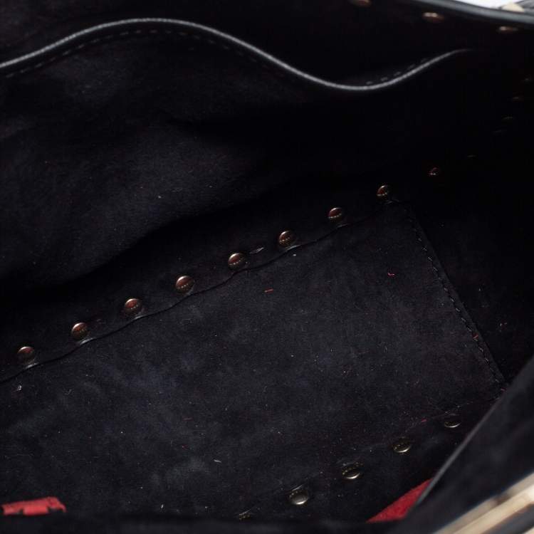 Pre Owned Valentino Black Quilted Leather Medium Butterfly Rockstud Spike Top Handle Bag