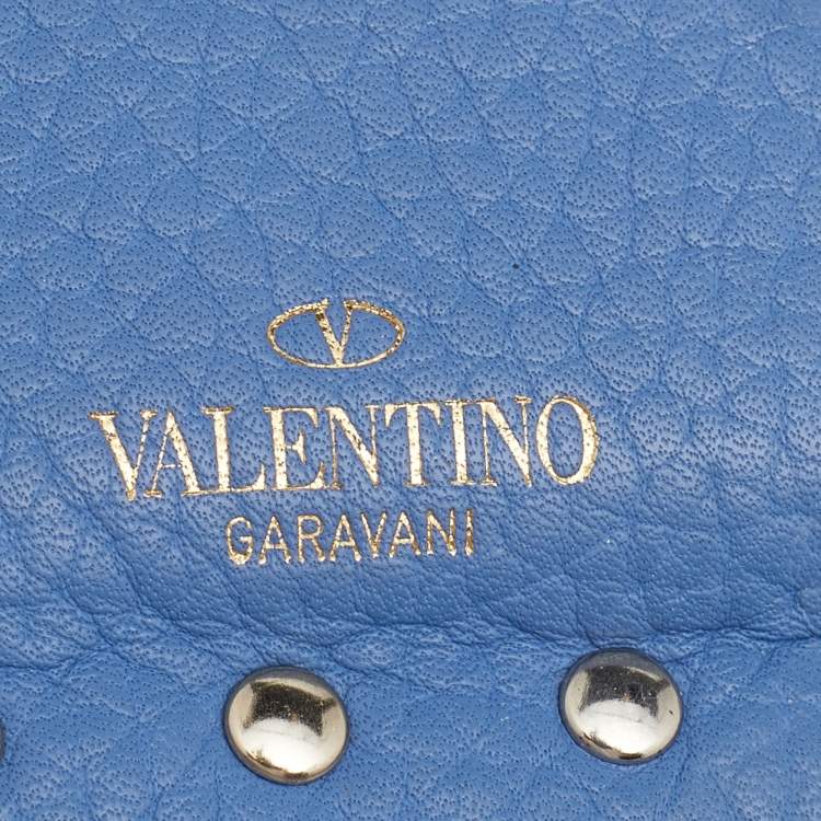 Pre Owned Valentino Blue Leather Rockstud Coin Purse