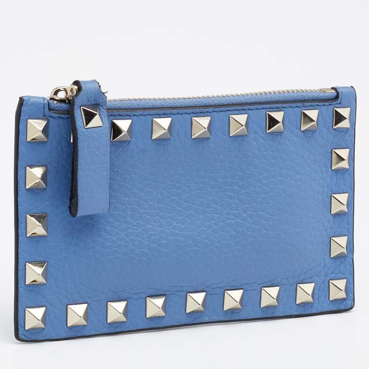 Pre Owned Valentino Blue Leather Rockstud Coin Purse