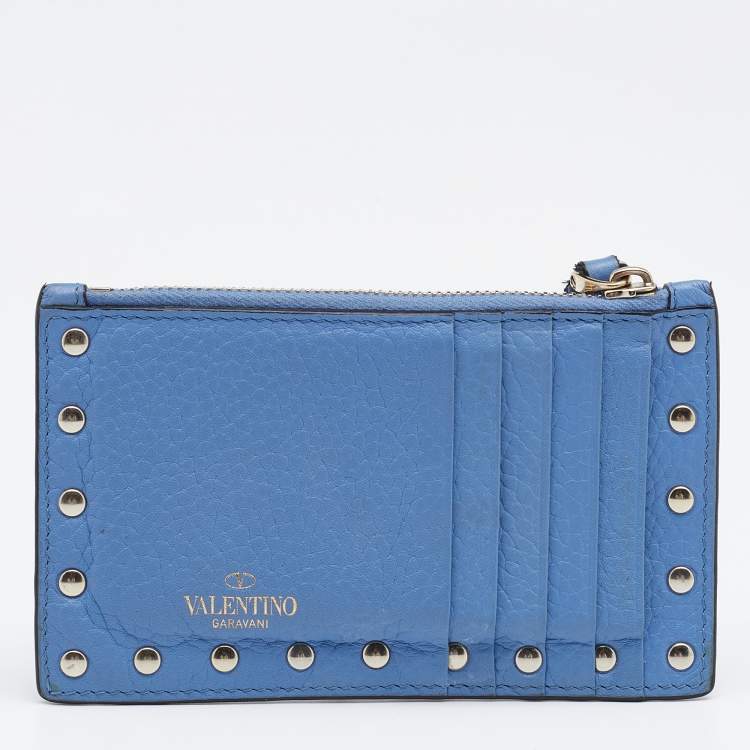 Pre Owned Valentino Blue Leather Rockstud Coin Purse