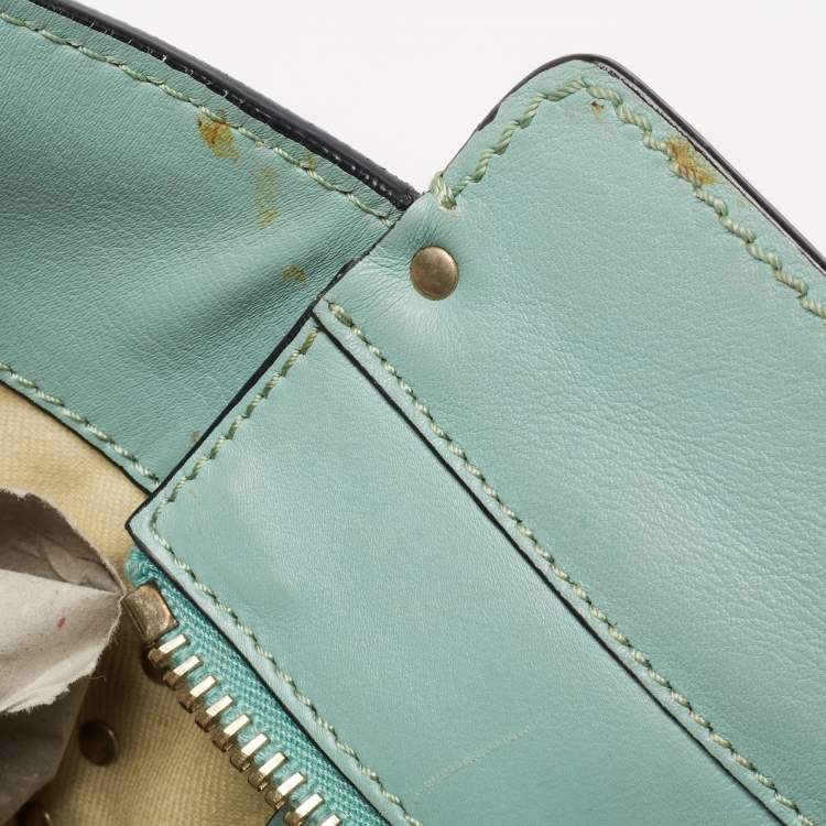 Pre Owned Valentino Mint Green Leather Small Rockstud Trapeze Tote