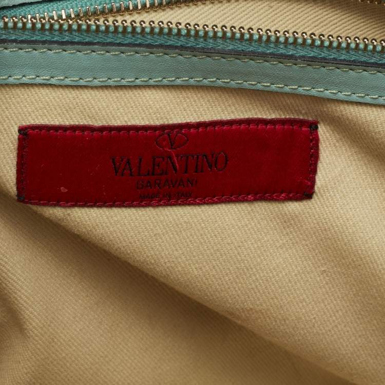 Pre Owned Valentino Mint Green Leather Small Rockstud Trapeze Tote