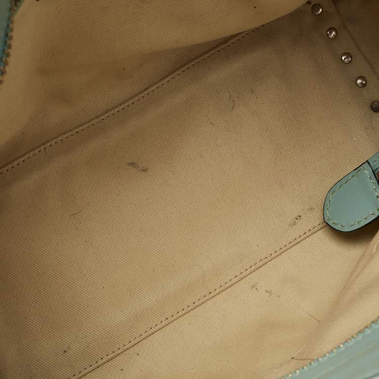 Pre Owned Valentino Mint Green Leather Small Rockstud Trapeze Tote