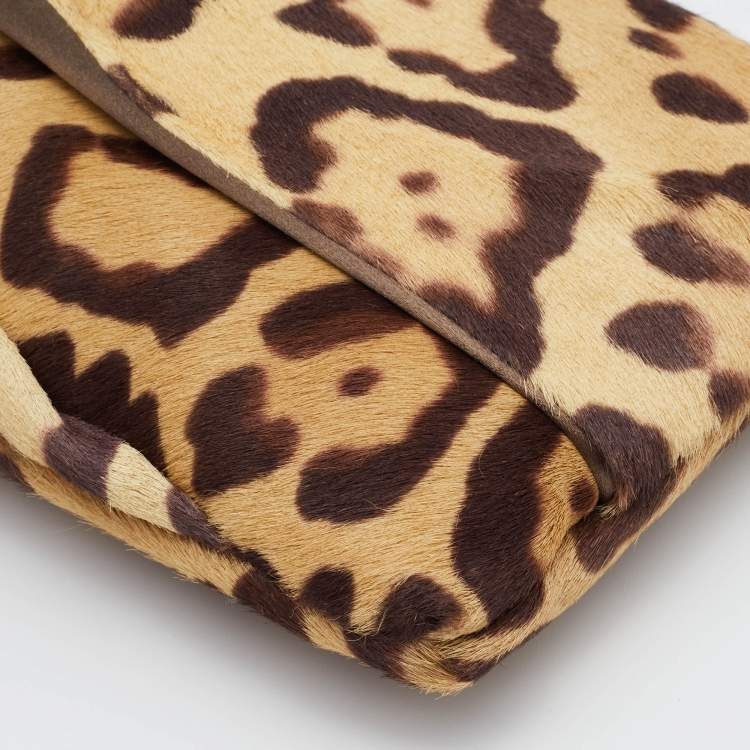 Pre Owned Valentino Beige Leopard Print Calf Hair Bow Clutch