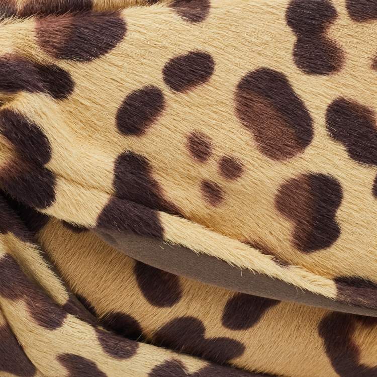 Pre Owned Valentino Beige Leopard Print Calf Hair Bow Clutch
