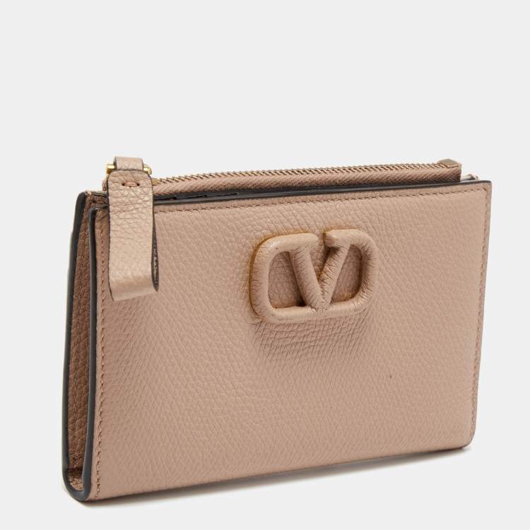 Pre Owned Valentino Beige Leather VLogo Bifold Wallet