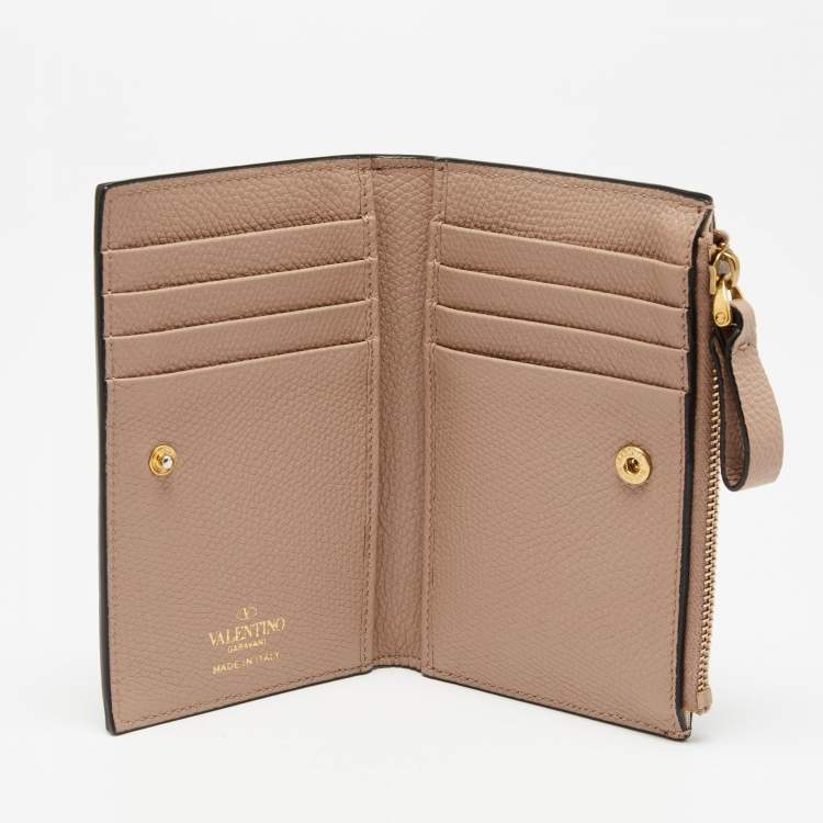 Pre Owned Valentino Beige Leather VLogo Bifold Wallet