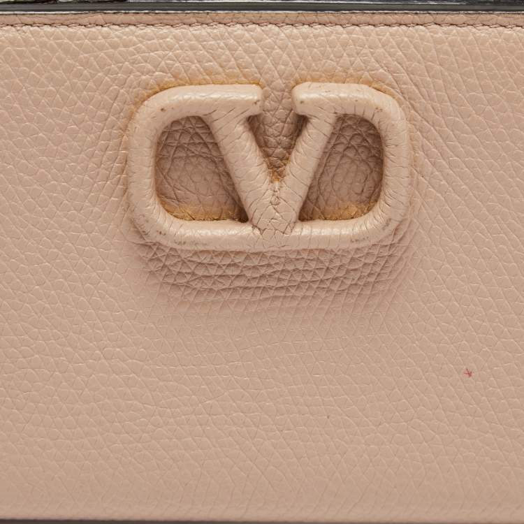 Pre Owned Valentino Beige Leather VLogo Bifold Wallet
