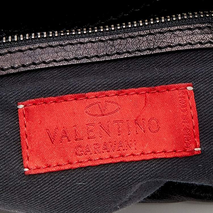 Pre Owned Valentino Dark Brown Leather Crystal Embellished Catch Hobo