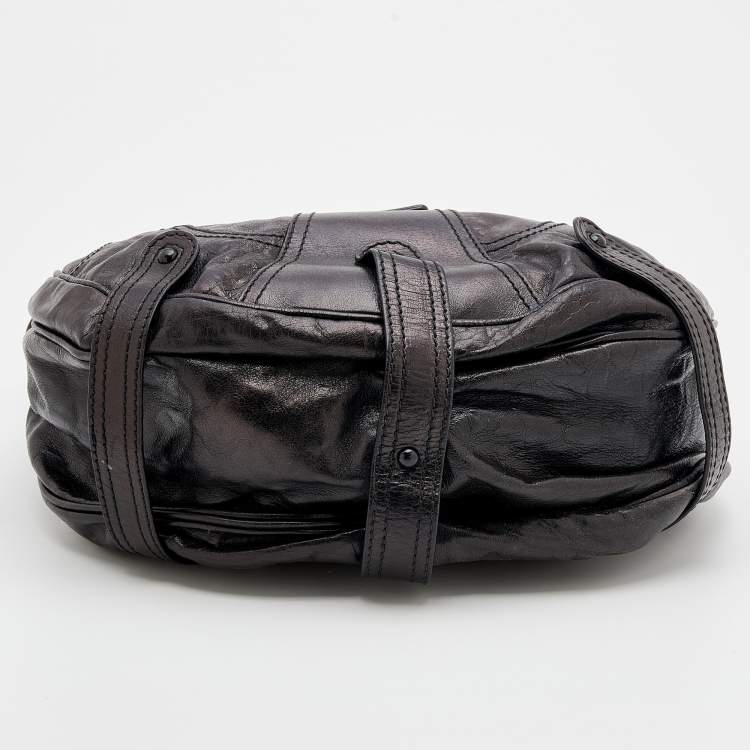 Pre Owned Valentino Dark Brown Leather Crystal Embellished Catch Hobo