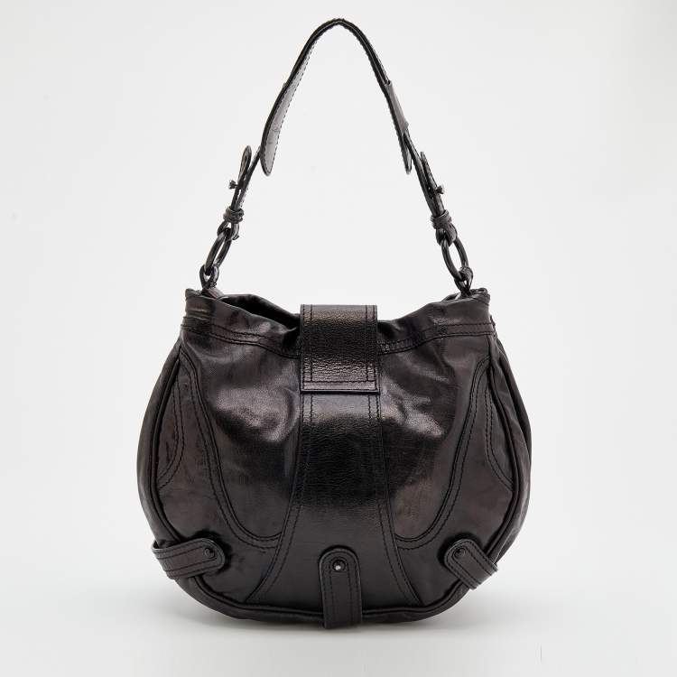 Pre Owned Valentino Dark Brown Leather Crystal Embellished Catch Hobo