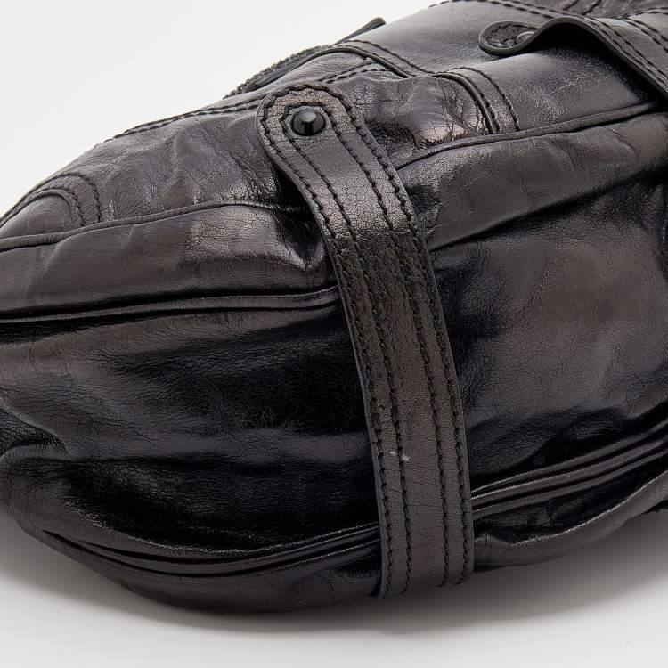 Pre Owned Valentino Dark Brown Leather Crystal Embellished Catch Hobo