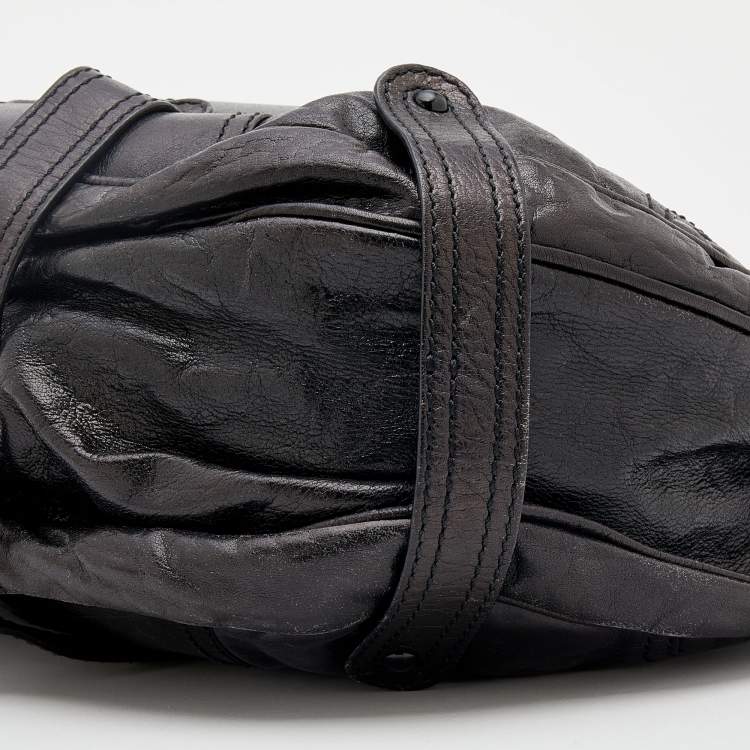 Pre Owned Valentino Dark Brown Leather Crystal Embellished Catch Hobo