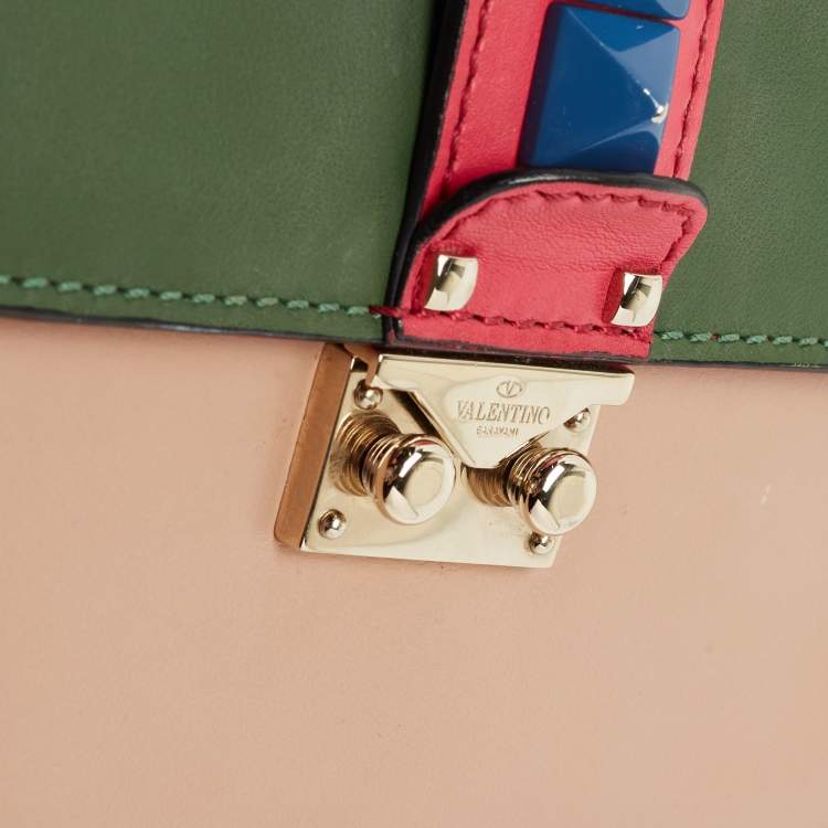 Pre Owned Valentino Multicolor Leather Small Rockstud Glam Lock Flap Bag