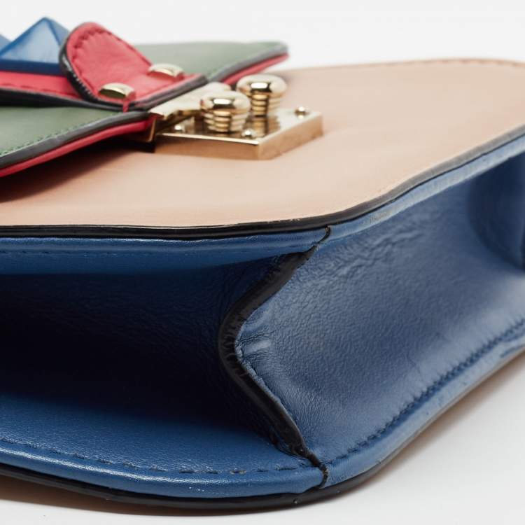Pre Owned Valentino Multicolor Leather Small Rockstud Glam Lock Flap Bag