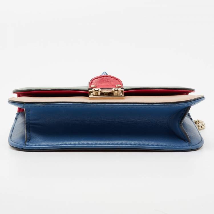 Pre Owned Valentino Multicolor Leather Small Rockstud Glam Lock Flap Bag