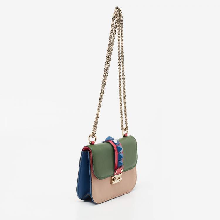 Pre Owned Valentino Multicolor Leather Small Rockstud Glam Lock Flap Bag