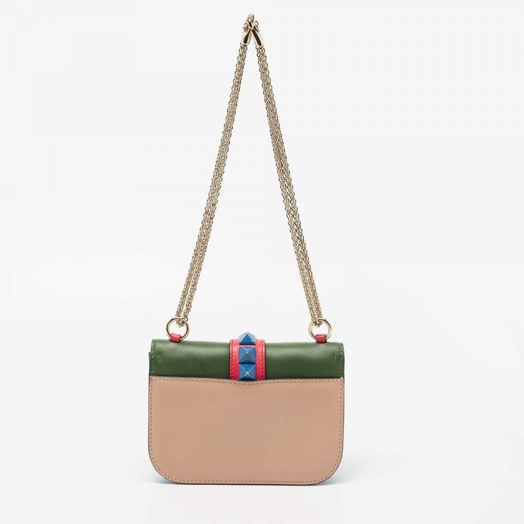 Pre Owned Valentino Multicolor Leather Small Rockstud Glam Lock Flap Bag