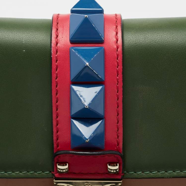 Pre Owned Valentino Multicolor Leather Small Rockstud Glam Lock Flap Bag