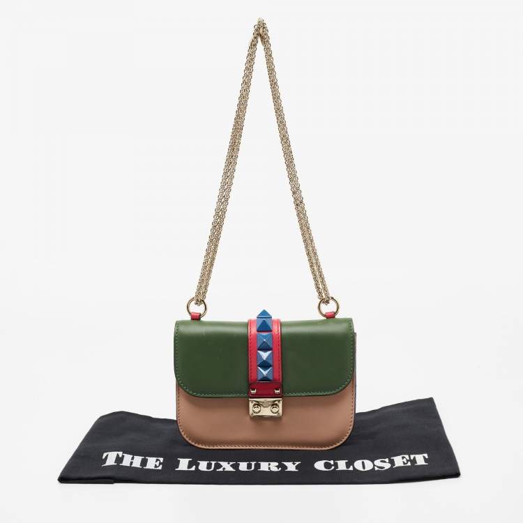 Pre Owned Valentino Multicolor Leather Small Rockstud Glam Lock Flap Bag