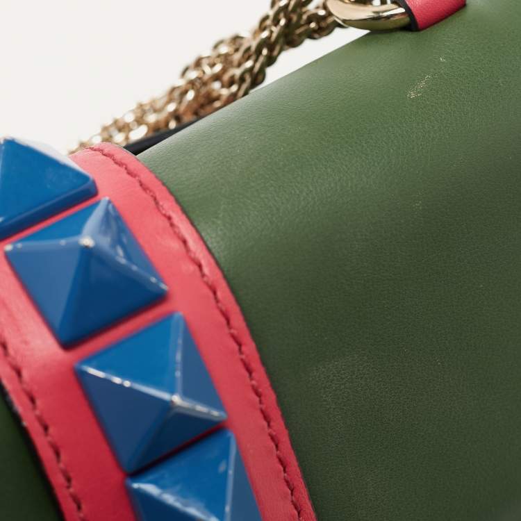 Pre Owned Valentino Multicolor Leather Small Rockstud Glam Lock Flap Bag