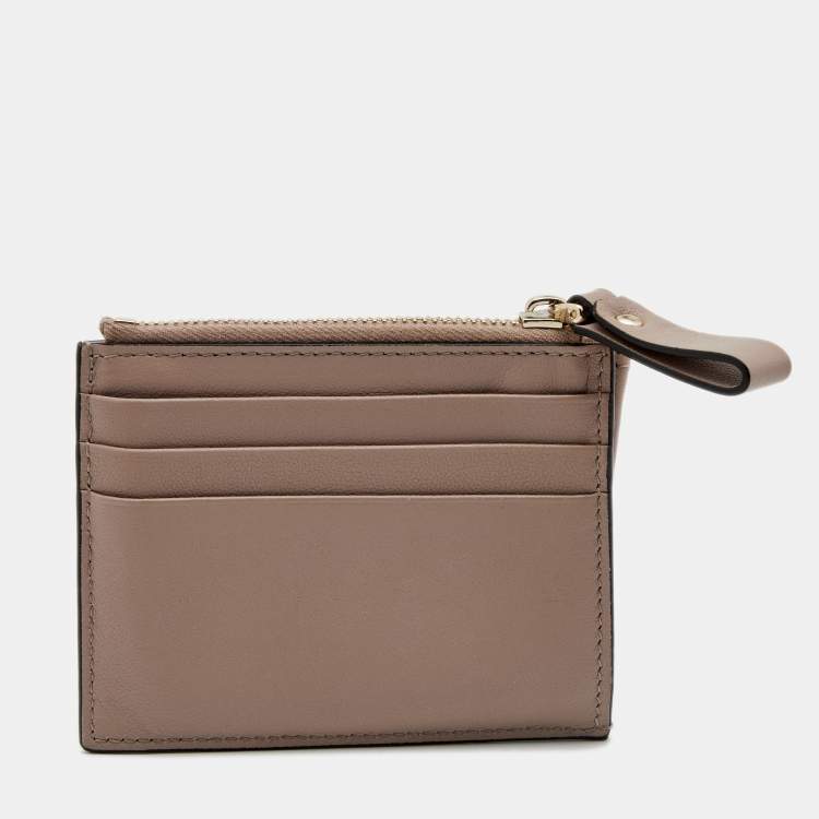 Pre Owned Valentino Beige Leather Rockstud Zip Card Case