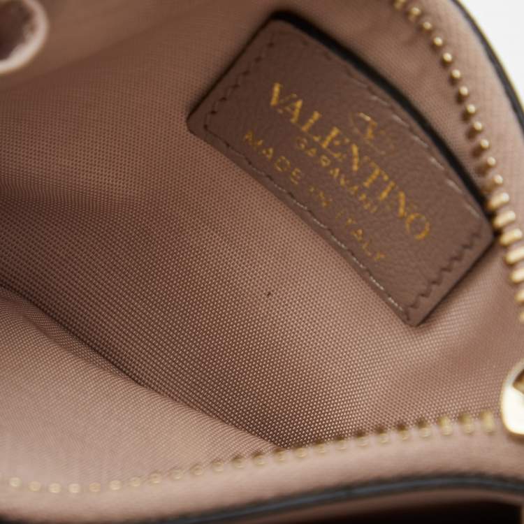 Pre Owned Valentino Beige Leather Rockstud Zip Card Case