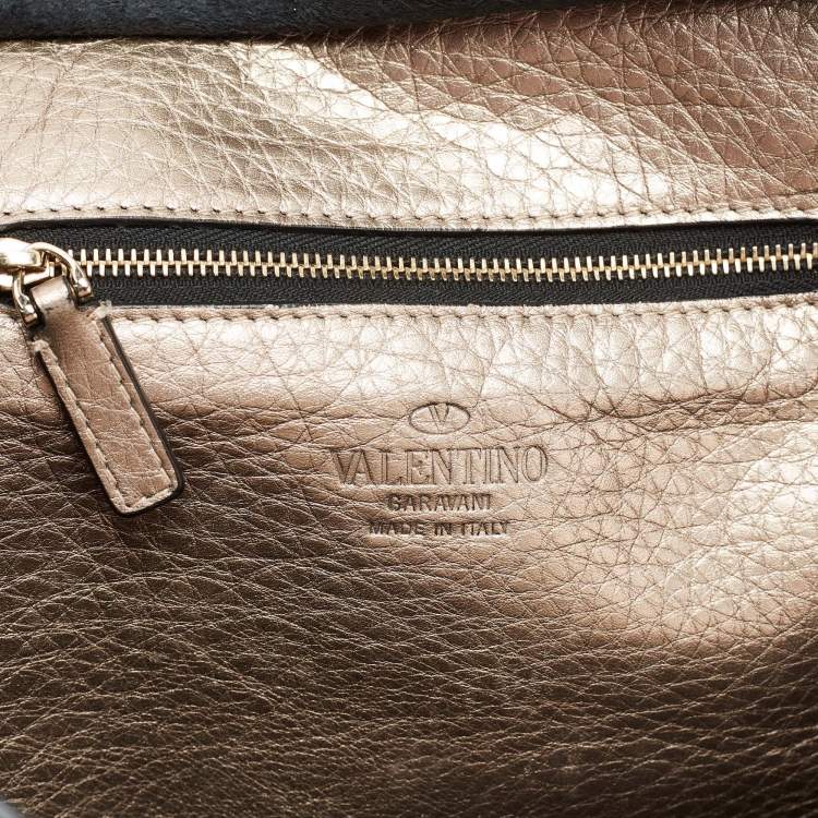 Pre Owned Valentino Metallic Grey Leather Rockstud Trapeze Tote