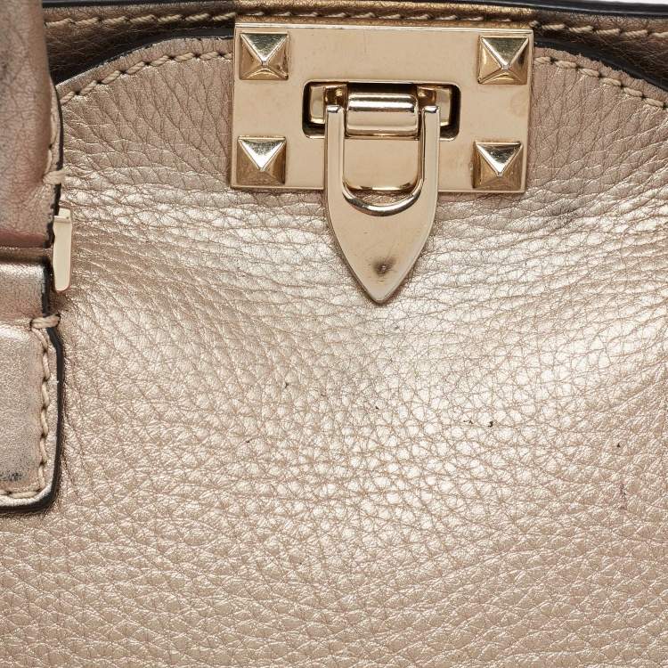 Pre Owned Valentino Metallic Grey Leather Rockstud Trapeze Tote