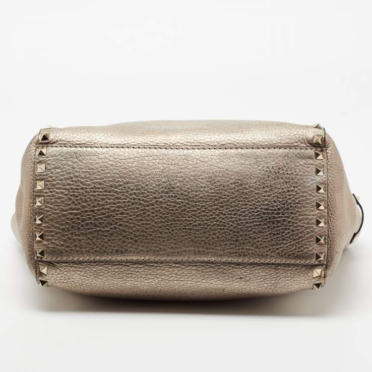 Pre Owned Valentino Metallic Grey Leather Rockstud Trapeze Tote