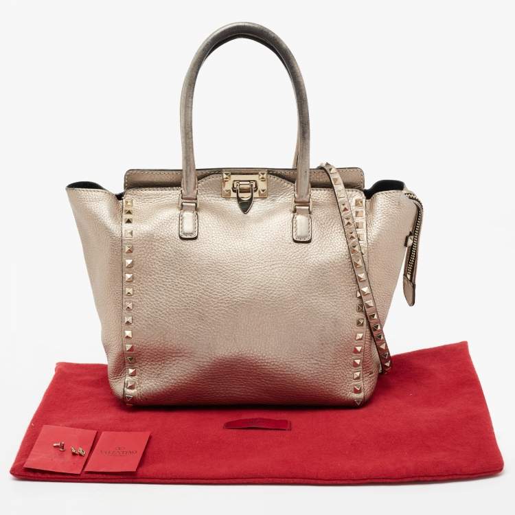 Pre Owned Valentino Metallic Grey Leather Rockstud Trapeze Tote