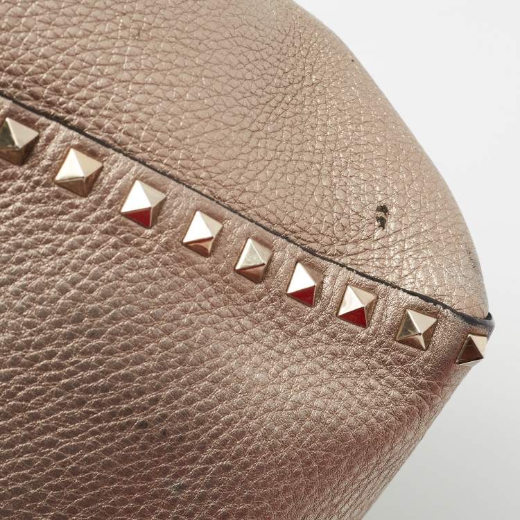 Pre Owned Valentino Metallic Grey Leather Rockstud Trapeze Tote