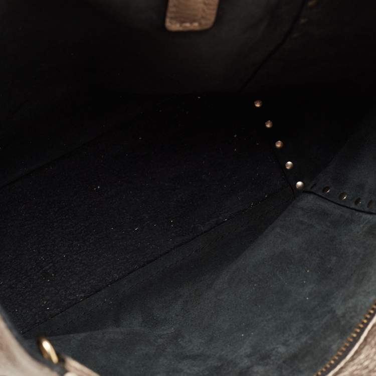 Pre Owned Valentino Metallic Grey Leather Rockstud Trapeze Tote