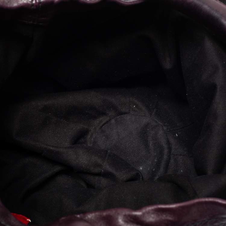 Pre Owned Valentino Plum Leather Floral Applique Hobo