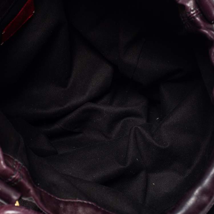 Pre Owned Valentino Plum Leather Floral Applique Hobo