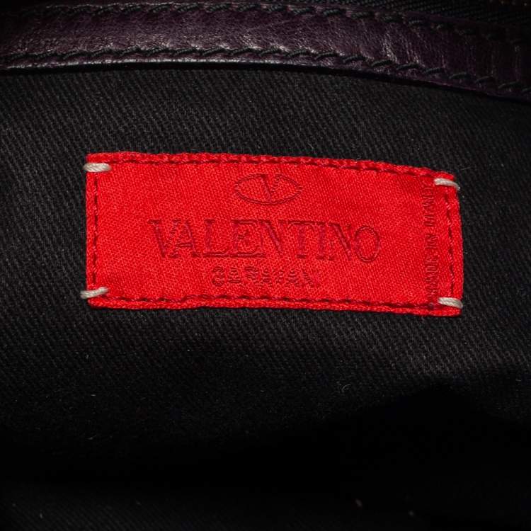 Pre Owned Valentino Plum Leather Floral Applique Hobo