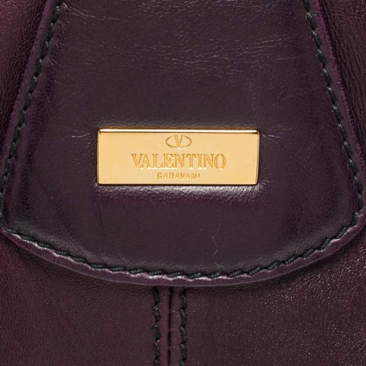 Pre Owned Valentino Plum Leather Floral Applique Hobo