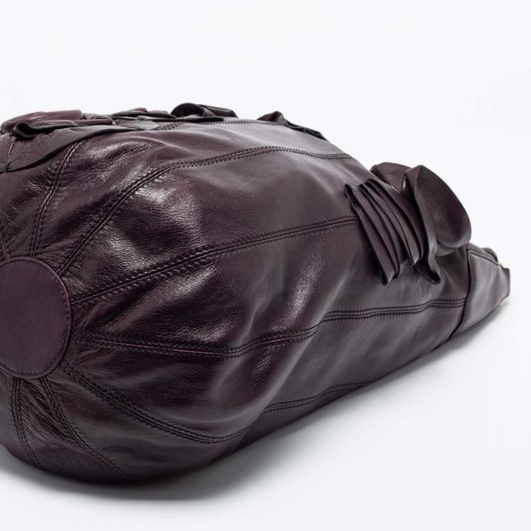 Pre Owned Valentino Plum Leather Floral Applique Hobo