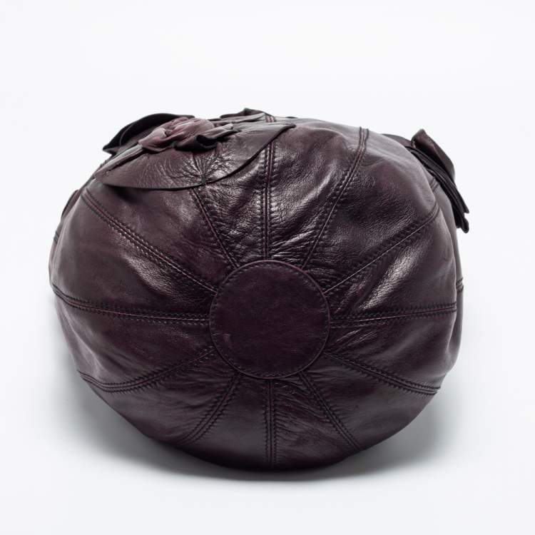 Pre Owned Valentino Plum Leather Floral Applique Hobo