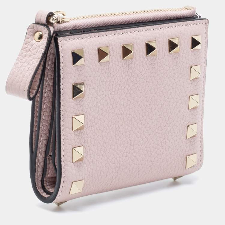Pre Owned Valentino Pink Leather Rockstud Wallet