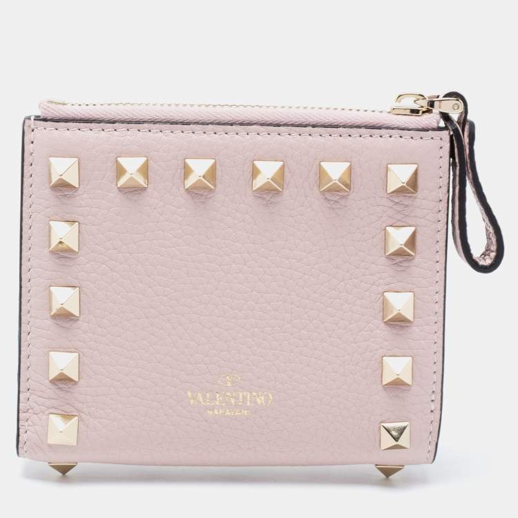 Pre Owned Valentino Pink Leather Rockstud Wallet